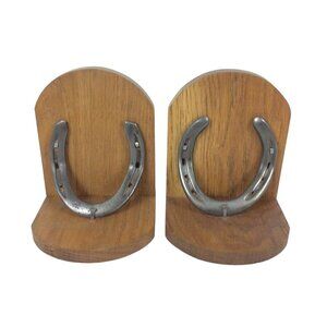Wood & Iron Horseshoe Bookends Rustic Western Farmhouse Decor